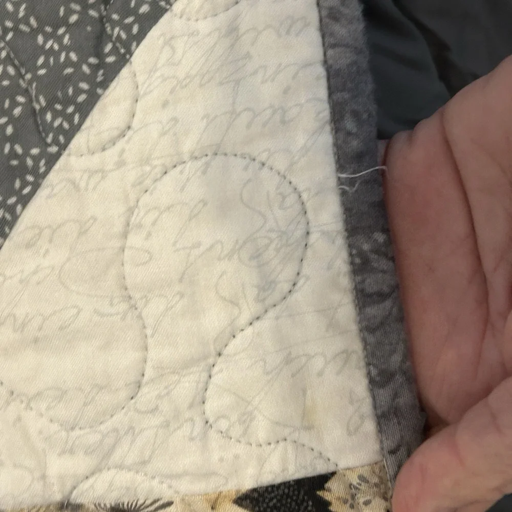 Handmade Quilt 45x45 Gray Black Floral Patchwork Lap Blanket Faith Church Script